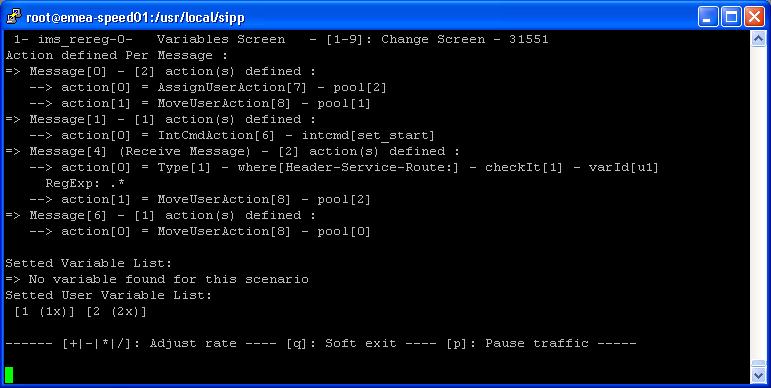 Variables screen 